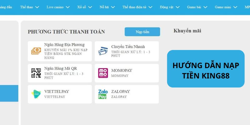 Tham khảo các phương thức nạp tiền KING88 tại nhà cái